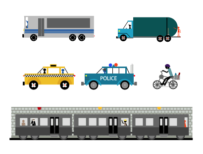 バス タクシー パトカー 電車 自転車のイラストai Eps ベクタークラブ イラストレーター素材が無料