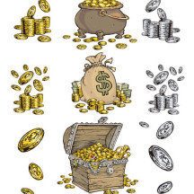 宝箱,金貨,銀貨,ドル袋 ベクターイラスト素材