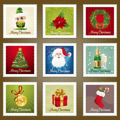 クリスマス背景,切手フレーム枠 ベクターイラスト素材