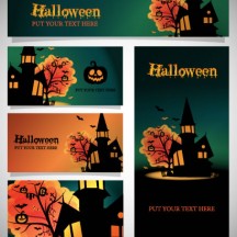 ハロウィン背景カード,館,かぼちゃランタン ベクターイラスト素材