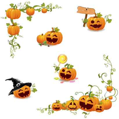 ハロウィン かぼちゃ コーナーフレーム飾り ベクターイラスト素材