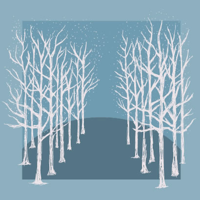 秋冬の白い枯れ木 手描き風 シルエット ベクターイラスト素材