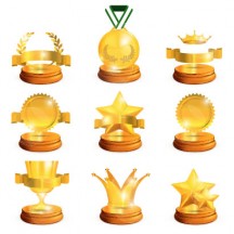 金メダル,トロフィー,優勝カップ,月桂冠,王冠,リボン,星 ベクターイラスト素材