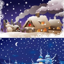 冬の雪景色,家,夜空,クリスマス背景イメージ ベクターイラスト素材