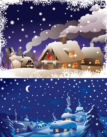 冬の雪景色 家 雪山のイラストai Eps ベクタークラブ イラストレーター素材が無料