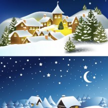 冬の雪景色,家,夜空,クリスマス背景イメージ ベクターイラスト素材