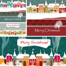 冬の雪景色,町並み,家,建物,枯れ木,ホワイトクリスマス背景イメージ ベクターイラスト素材