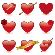 バレンタインデー,ハートマーク型,バラの花,リボン,ハートを射止める矢 ベクターイラスト素材