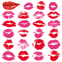 バレンタインデー,キスマーク,口紅の跡,唇,くちびる,手描き風,シルエット ベクターイラスト素材