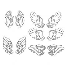 天使の羽根,鳥の翼,手描き風,線画 ベクターイラスト素材